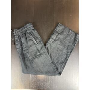 Athleta Retreat Linen Wide Leg Pant Black Medium Pull On Elastic Waist Slit Ankl